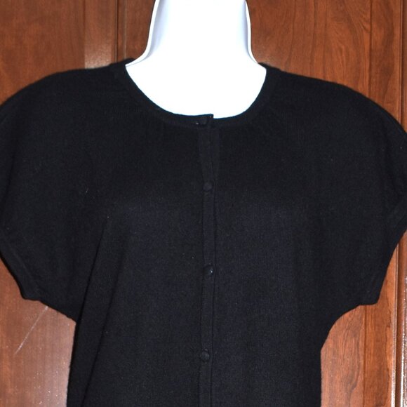 Neiman Marcus Black Cashmere Short Sleeve Button Up Sweater Size Large - Picture 9 of 12